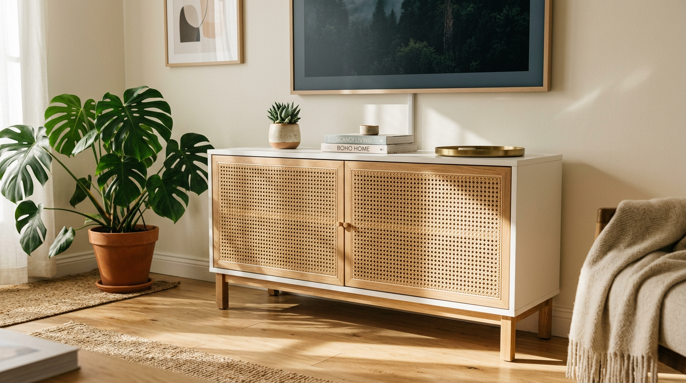 Plank Cane TV Unit 150cm — Premium Natural Texture Design