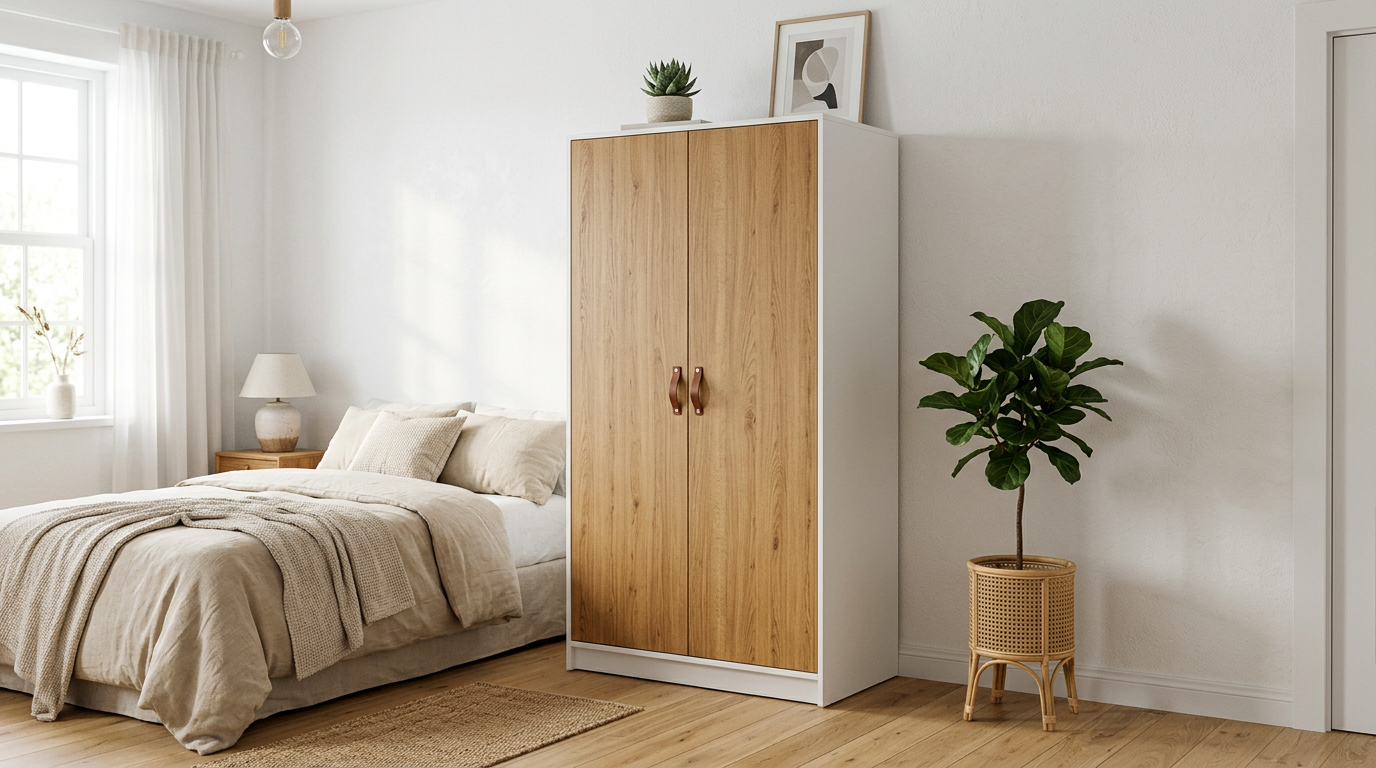 Plank 2-Door Wardrobe 90cm — Compact Bedroom Storage