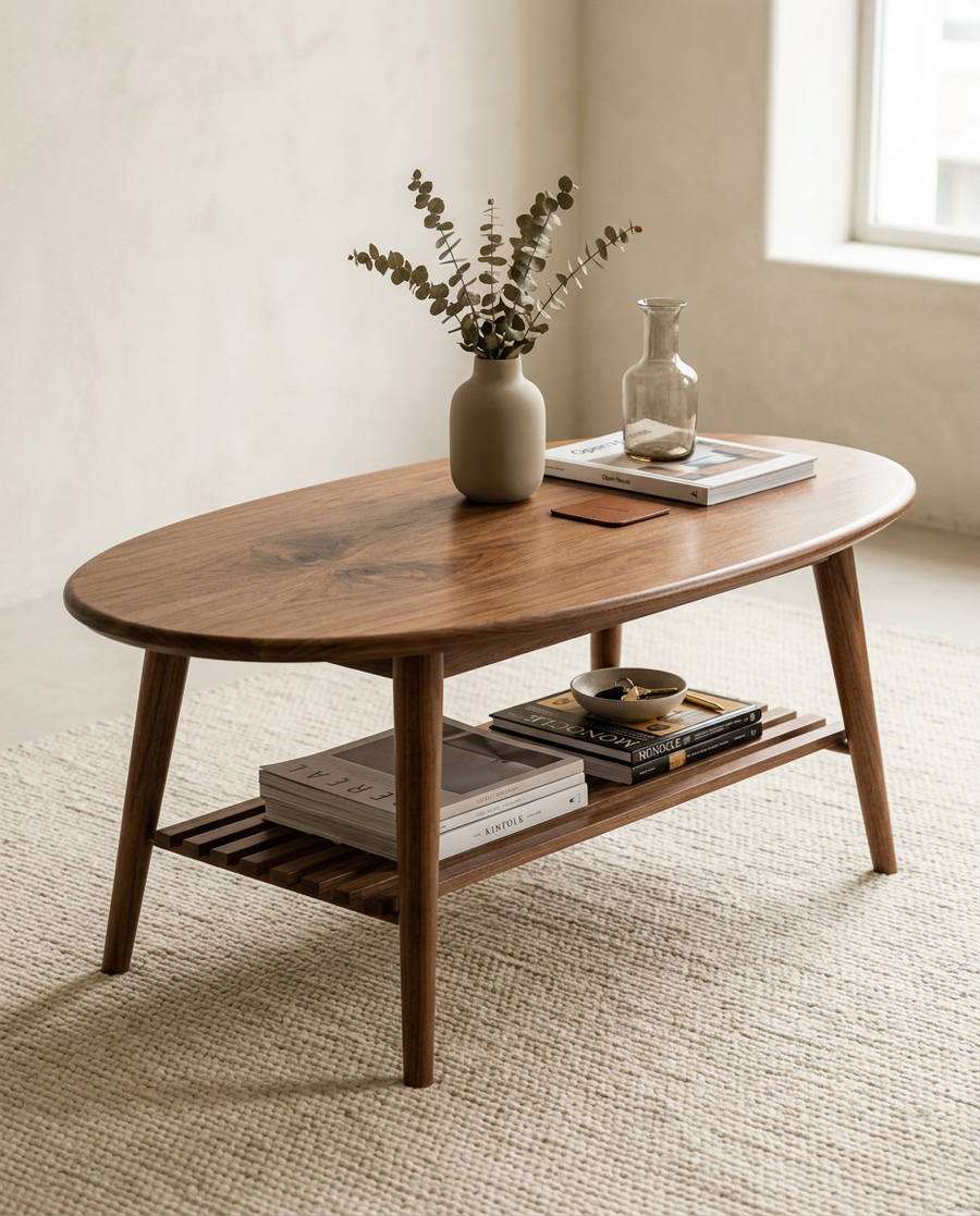 Forma Oval Coffee Table — Natural Walnut Veneer