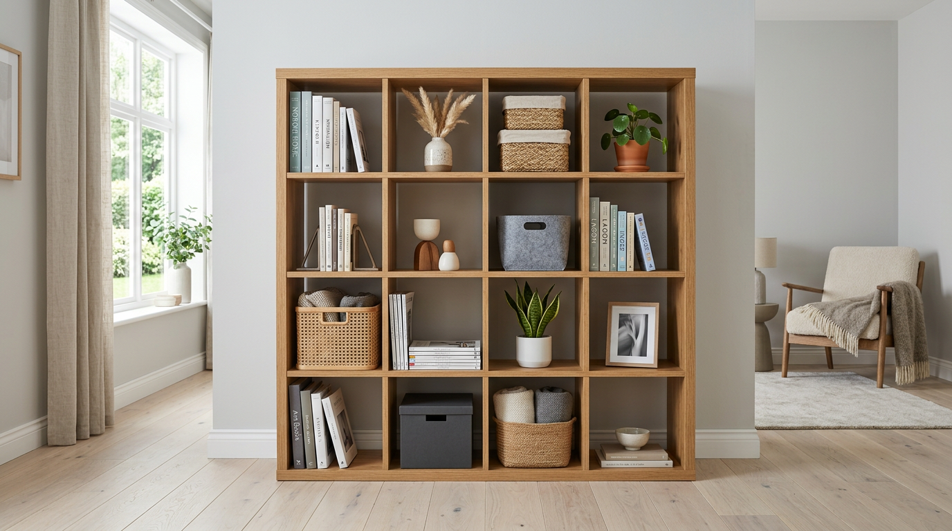 Plank 4×4 Cube Shelf — 16 Compartment Storage & Room Divider