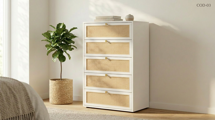 Plank Cane Front 4-Drawer Chest — Natural Rattan Texture