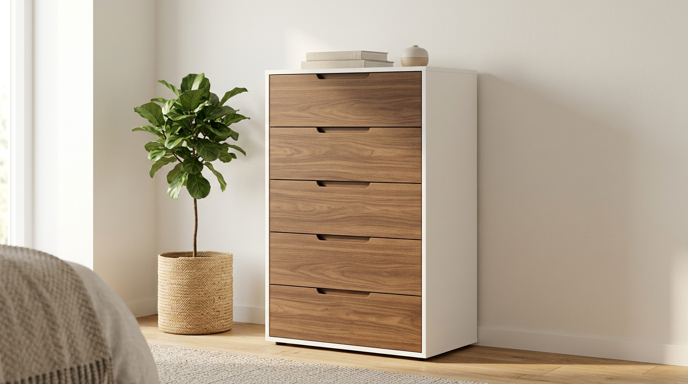 Plank 5-Drawer Tall Chest 125cm — Vertical Space Saver