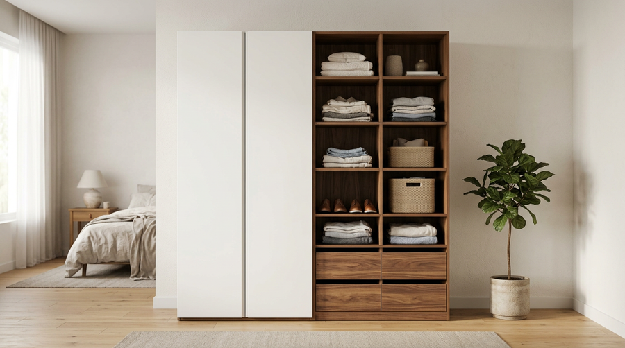 Plank 2-Door Wardrobe with Organizer 100cm — Extra Storage